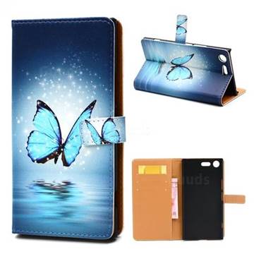 Sea Blue Butterfly Leather Wallet Case for Sony Xperia XZ Premium XZP