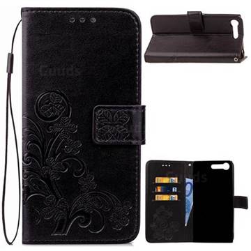 Embossing Imprint Four-Leaf Clover Leather Wallet Case for Sony Xperia XZ Premium XZP - Black