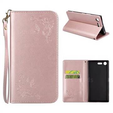 Intricate Embossing Slim Butterfly Rose Leather Holster Case for Sony Xperia XZ Premium XZP - Rose Gold
