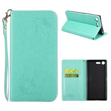 Intricate Embossing Slim Butterfly Rose Leather Holster Case for Sony Xperia XZ Premium XZP - Mint Green