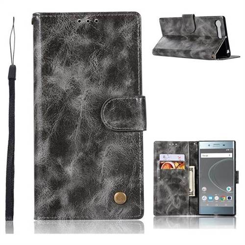 Luxury Retro Leather Wallet Case for Sony Xperia XZ Premium XZP - Gray