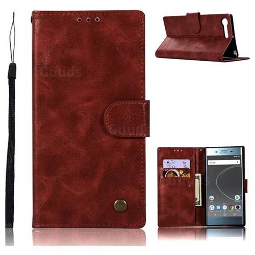 Luxury Retro Leather Wallet Case for Sony Xperia XZ Premium XZP - Wine Red