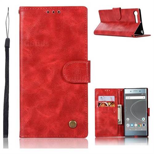 Luxury Retro Leather Wallet Case for Sony Xperia XZ Premium XZP - Red