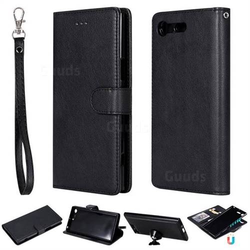 Retro Greek Detachable Magnetic PU Leather Wallet Phone Case for Sony Xperia XZ Premium XZP - Black
