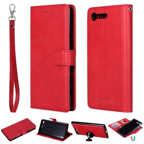 Retro Greek Detachable Magnetic PU Leather Wallet Phone Case for Sony Xperia XZ Premium XZP - Red
