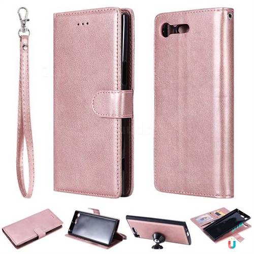 Retro Greek Detachable Magnetic PU Leather Wallet Phone Case for Sony Xperia XZ Premium XZP - Rose Gold