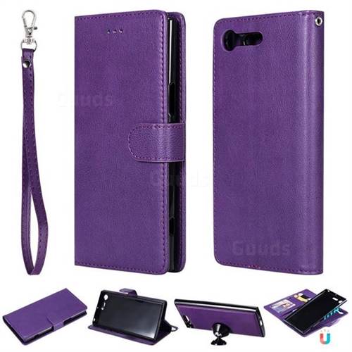 Retro Greek Detachable Magnetic PU Leather Wallet Phone Case for Sony Xperia XZ Premium XZP - Purple