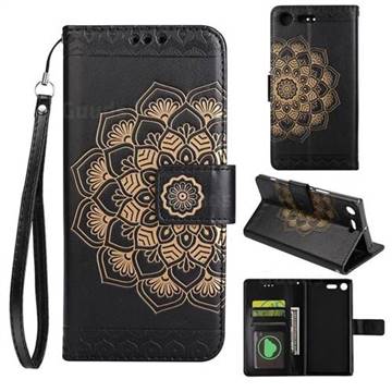 Embossing Half Mandala Flower Leather Wallet Case for Sony Xperia XZ Premium XZP - Black