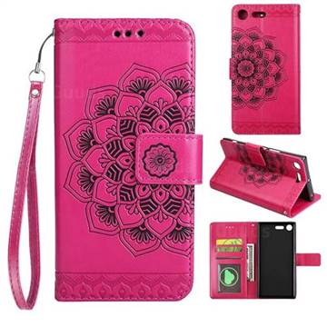 Embossing Half Mandala Flower Leather Wallet Case for Sony Xperia XZ Premium XZP - Rose Red