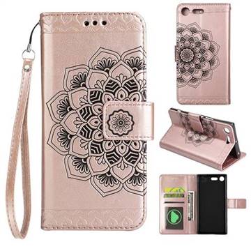 Embossing Half Mandala Flower Leather Wallet Case for Sony Xperia XZ Premium XZP - Rose Gold