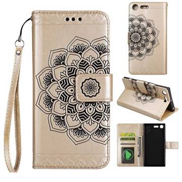 Embossing Half Mandala Flower Leather Wallet Case for Sony Xperia XZ Premium XZP - Golden