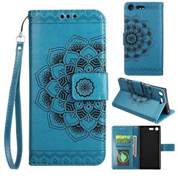 Embossing Half Mandala Flower Leather Wallet Case for Sony Xperia XZ Premium XZP - Blue