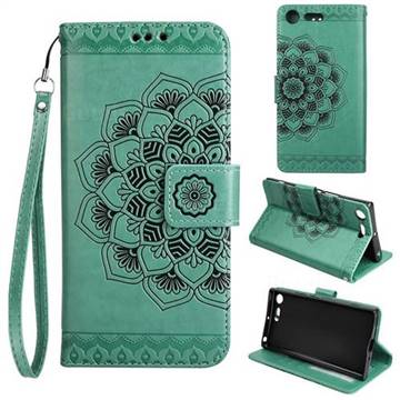 Embossing Half Mandala Flower Leather Wallet Case for Sony Xperia XZ Premium XZP - Mint Green