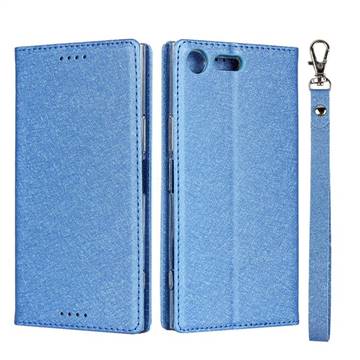 Ultra Slim Magnetic Automatic Suction Silk Lanyard Leather Flip Cover for Sony Xperia XZ Premium XZP - Sky Blue