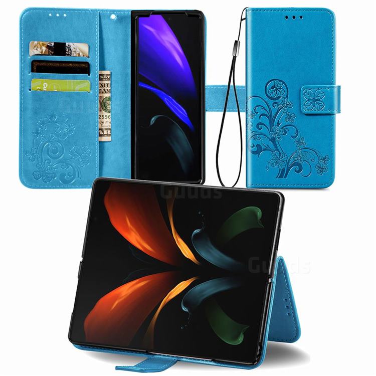 Embossing Imprint Four-Leaf Clover Leather Wallet Case for Samsung Galaxy Z Fold2 SM-F9160 - Blue