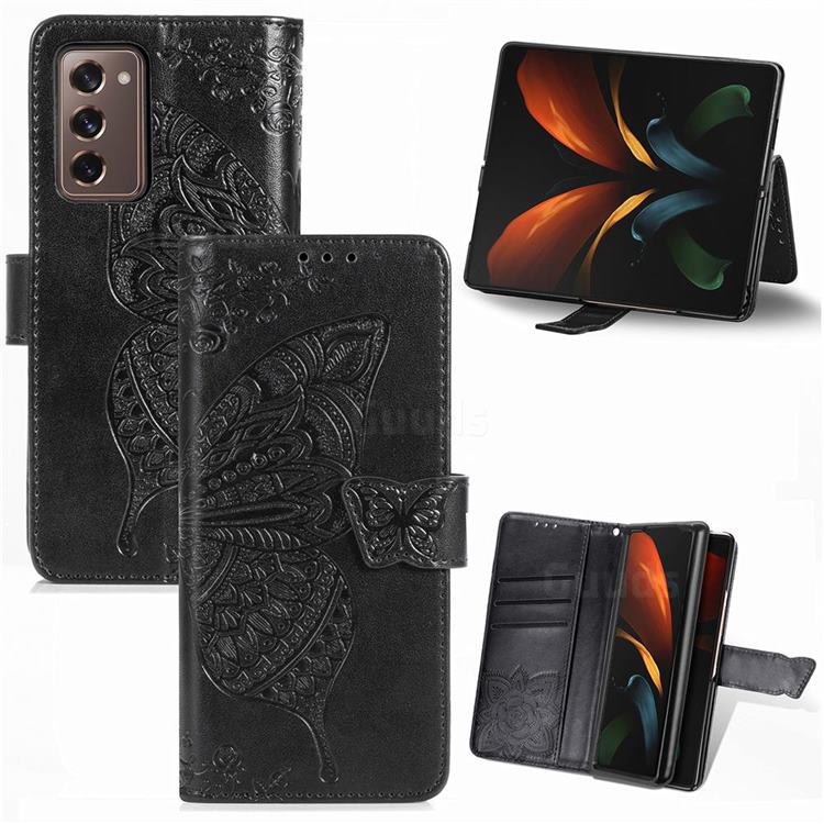 Embossing Mandala Flower Butterfly Leather Wallet Case for Samsung Galaxy Z Fold2 SM-F9160 - Black