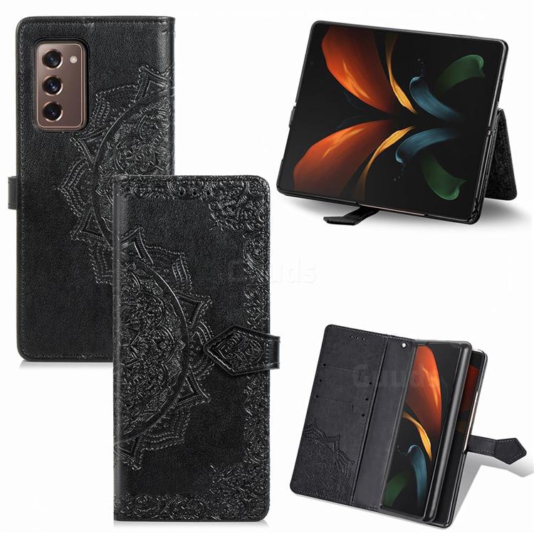 Embossing Imprint Mandala Flower Leather Wallet Case for Samsung Galaxy Z Fold2 SM-F9160 - Black
