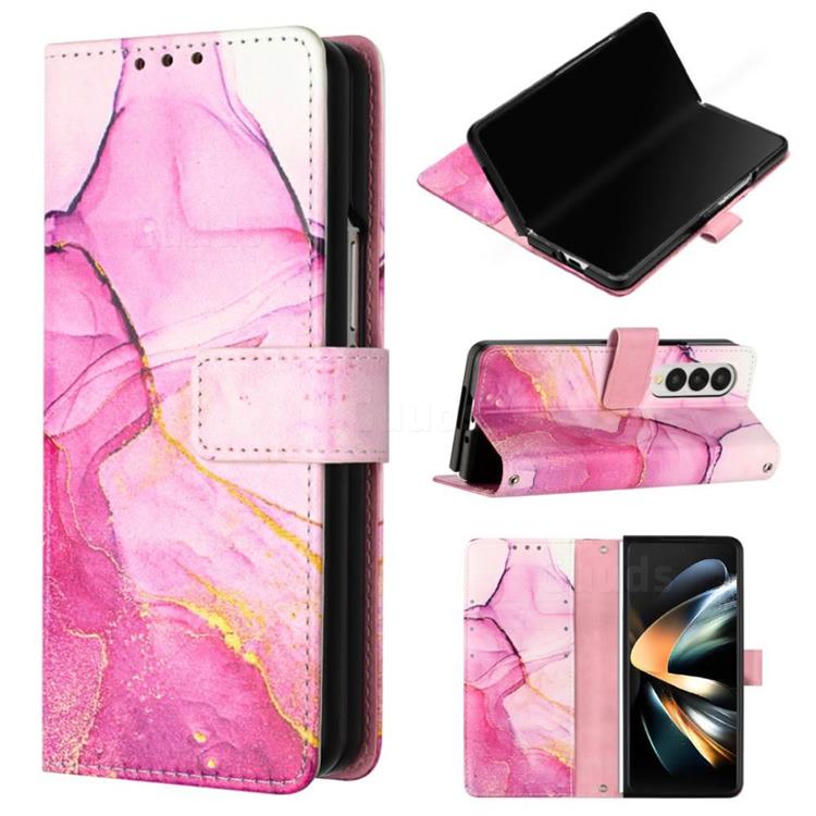 Pink Purple Marble Leather Wallet Protective Case for Samsung Galaxy Z Fold3 5G