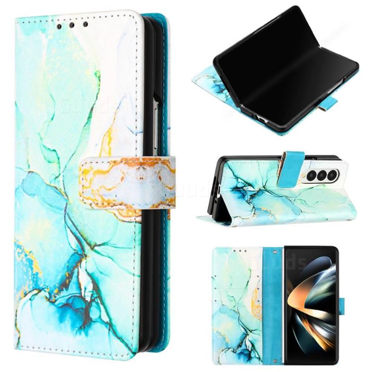 Green Illusion Marble Leather Wallet Protective Case for Samsung Galaxy Z Fold3 5G