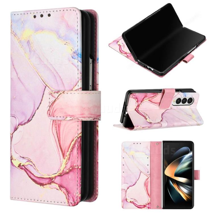 Rose Gold Marble Leather Wallet Protective Case for Samsung Galaxy Z Fold4