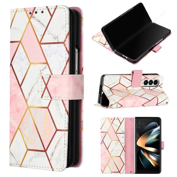 Pink White Marble Leather Wallet Protective Case for Samsung Galaxy Z Fold4