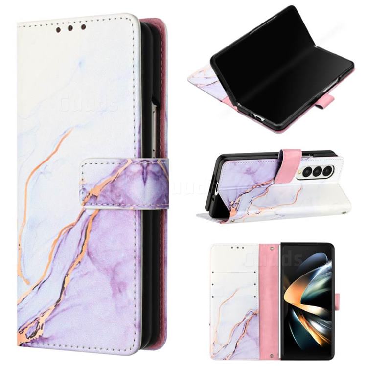Purple White Marble Leather Wallet Protective Case for Samsung Galaxy Z Fold4