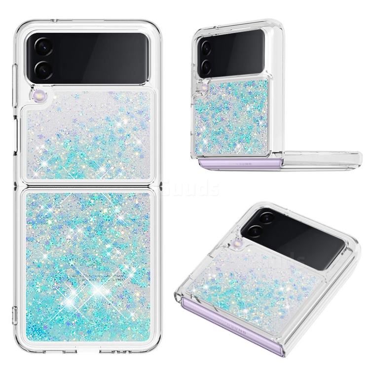 Dynamic Liquid Glitter Sand Quicksand TPU Case for Samsung Galaxy Z Flip3 5G - Silver Blue Star