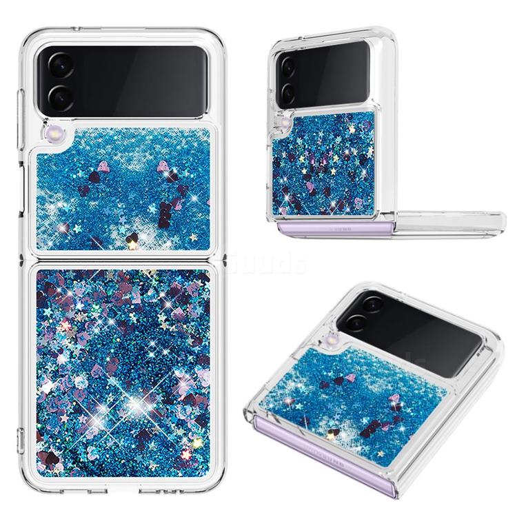Dynamic Liquid Glitter Sand Quicksand TPU Case for Samsung Galaxy Z Flip3 5G - Blue Love Heart