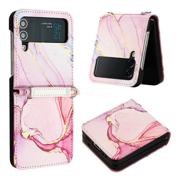 Rose Gold Marble Leather Wallet Protective Case for Samsung Galaxy Z Flip4