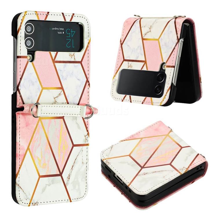 Pink White Marble Leather Wallet Protective Case for Samsung Galaxy Z Flip4