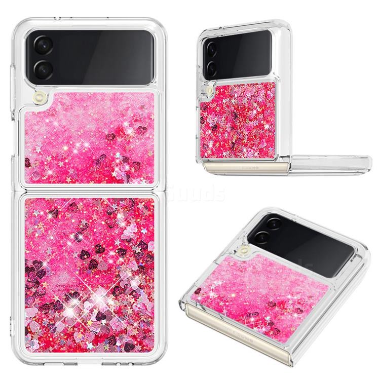 Dynamic Liquid Glitter Sand Quicksand TPU Case for Samsung Galaxy Z Flip4 - Pink Love Heart