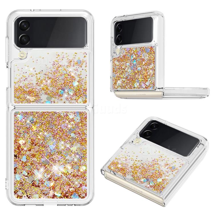 Dynamic Liquid Glitter Sand Quicksand TPU Case for Samsung Galaxy Z Flip4 - Rose Gold Love Heart