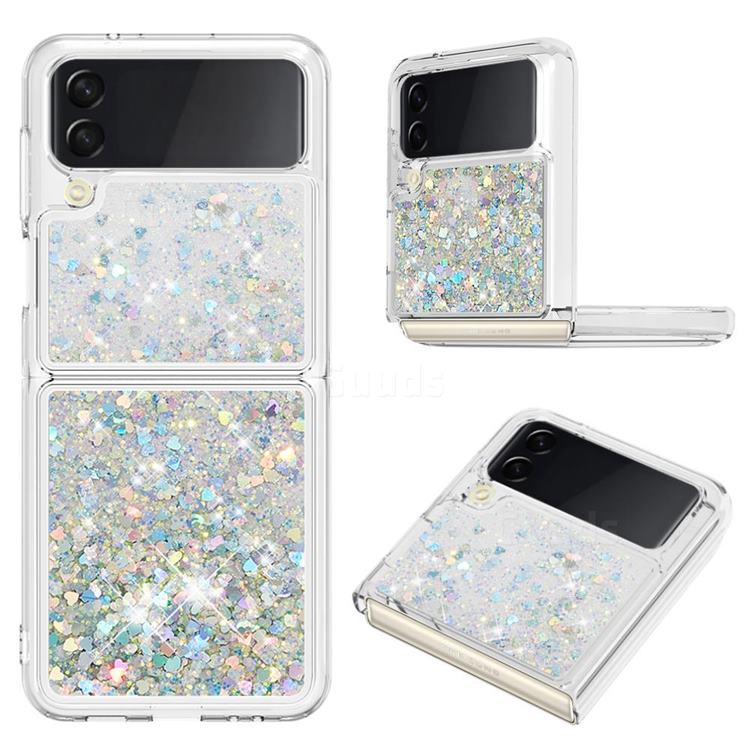 Dynamic Liquid Glitter Sand Quicksand Star TPU Case for Samsung Galaxy Z Flip4 - Silver