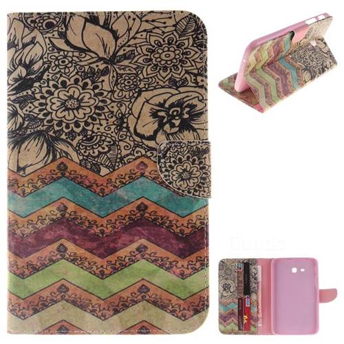 Wave Flower Painting Tablet Leather Wallet Flip Cover for Samsung Galaxy Tab 3 Lite 7.0 T110 T113