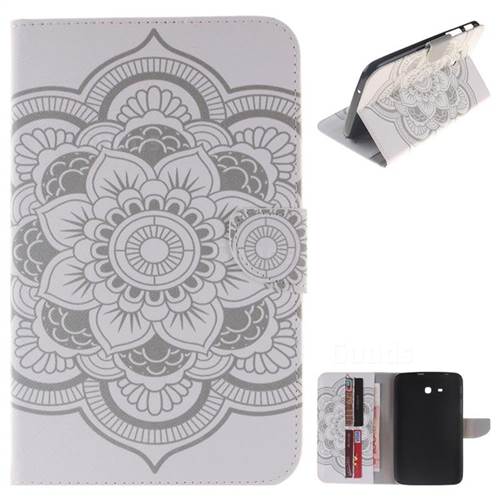 White Flowers Painting Tablet Leather Wallet Flip Cover for Samsung Galaxy Tab 3 Lite 7.0 T110 T113