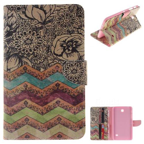 Wave Flower Painting Tablet Leather Wallet Flip Cover for Samsung Galaxy Tab 4 7.0 T230 T231 T235