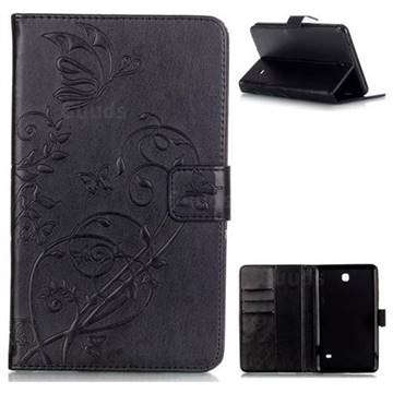 Embossing Butterfly Flower Leather Wallet Case for Samsung Galaxy Tab 4 7.0 T230 T231 T235 - Black