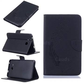 Intricate Embossing Feather Bird Leather Wallet Case for Samsung Galaxy Tab A 7.0 (2016) T280 T285 - Black