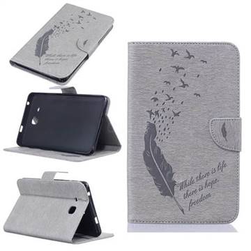 Intricate Embossing Feather Bird Leather Wallet Case for Samsung Galaxy Tab A 7.0 (2016) T280 T285 - Grey