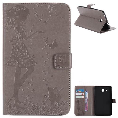 Embossing Flower Girl Cat Leather Flip Cover for Samsung Galaxy Tab A 7.0 (2016) T280 T285 - Gray