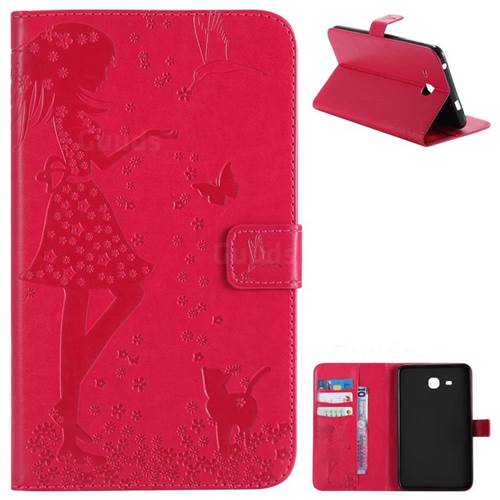 Embossing Flower Girl Cat Leather Flip Cover for Samsung Galaxy Tab A 7.0 (2016) T280 T285 - Red