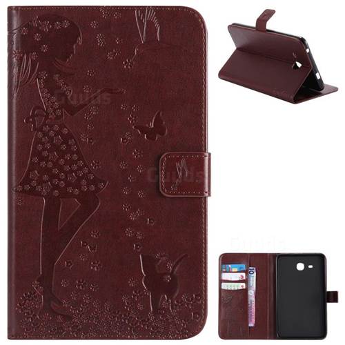 Embossing Flower Girl Cat Leather Flip Cover for Samsung Galaxy Tab A 7.0 (2016) T280 T285 - Brown