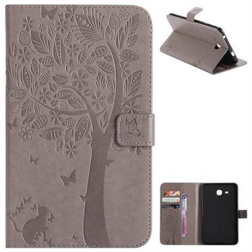 Embossing Butterfly Tree Leather Flip Cover for Samsung Galaxy Tab A 7.0 (2016) T280 T285 - Grey