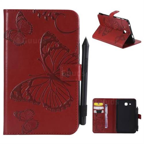 Embossing 3D Butterfly Leather Wallet Case for Samsung Galaxy Tab A 7.0 (2016) T280 T285 - Red