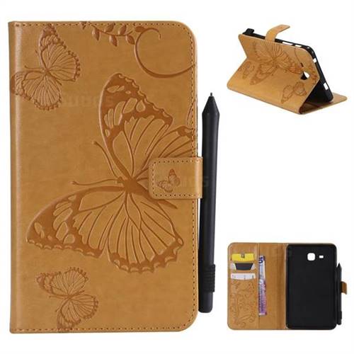 Embossing 3D Butterfly Leather Wallet Case for Samsung Galaxy Tab A 7.0 (2016) T280 T285 - Yellow