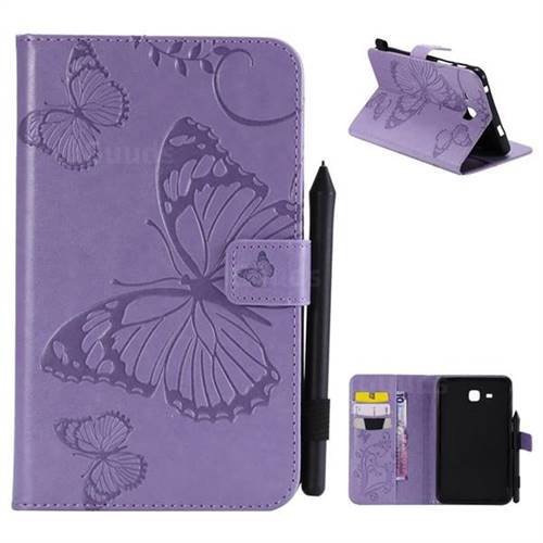 Embossing 3D Butterfly Leather Wallet Case for Samsung Galaxy Tab A 7.0 (2016) T280 T285 - Purple