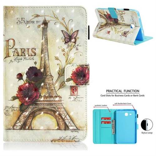 Flower Eiffel Tower 3D Painted Leather Wallet Tablet Case for Samsung Galaxy Tab A 7.0 (2016) T280 T285