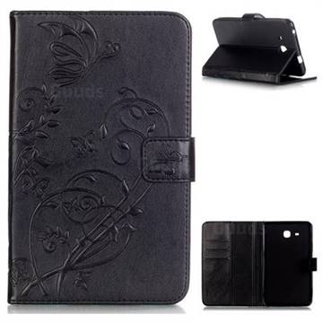 Embossing Butterfly Flower Leather Wallet Case for Samsung Galaxy Tab A 7.0 (2016) T280 T285 - Black