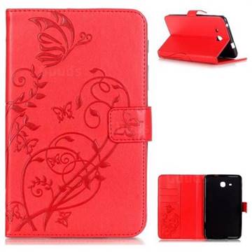 Embossing Butterfly Flower Leather Wallet Case for Samsung Galaxy Tab A 7.0 (2016) T280 T285 - Rose