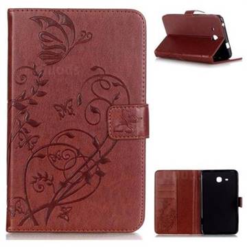 Embossing Butterfly Flower Leather Wallet Case for Samsung Galaxy Tab A 7.0 (2016) T280 T285 - Brown